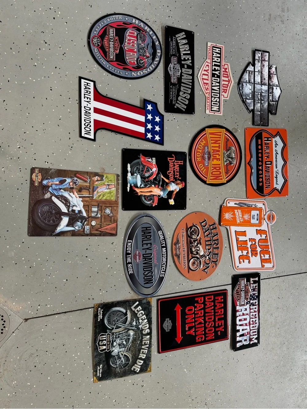 Harley-Davidson Metal Wall Sign Lot in Black, Orange, Red, White, Blue